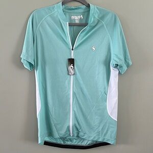 Muteki Cycling Top Mesh fabric Pockets Full Zip Short Sleeve Sea Green/New/Flaw